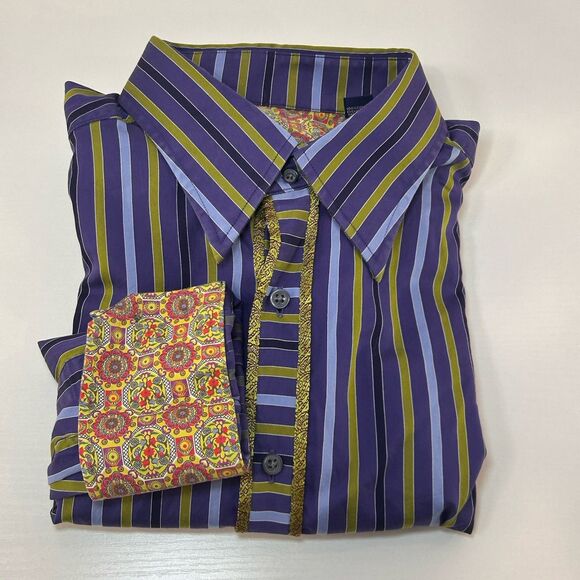 Robert Graham Other - Robert Graham Shirt Mens XL Striped Embroidered Flip Cuff Button Up Long Sleeve